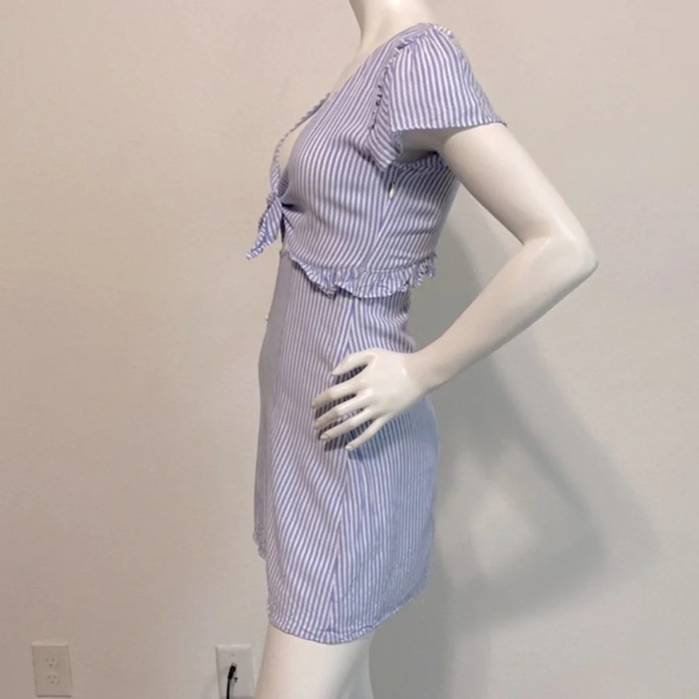 Lulus Seaport Blue and White Striped Tie Front Cutout Dress Size XS - Picture 7 of 10
